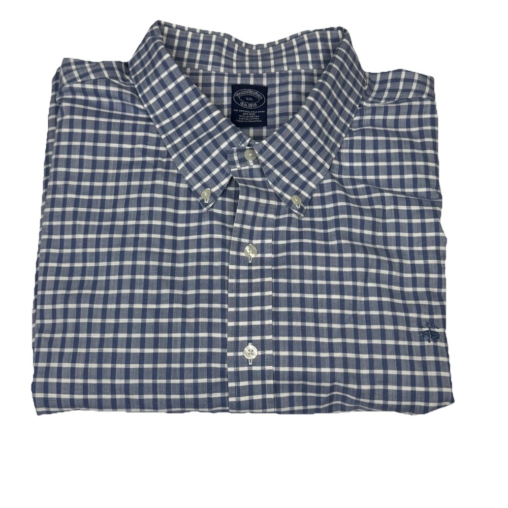 Brooks Brothers 1818 Long Sleeve Button Down Shirt Blue White Check Men's 5XL